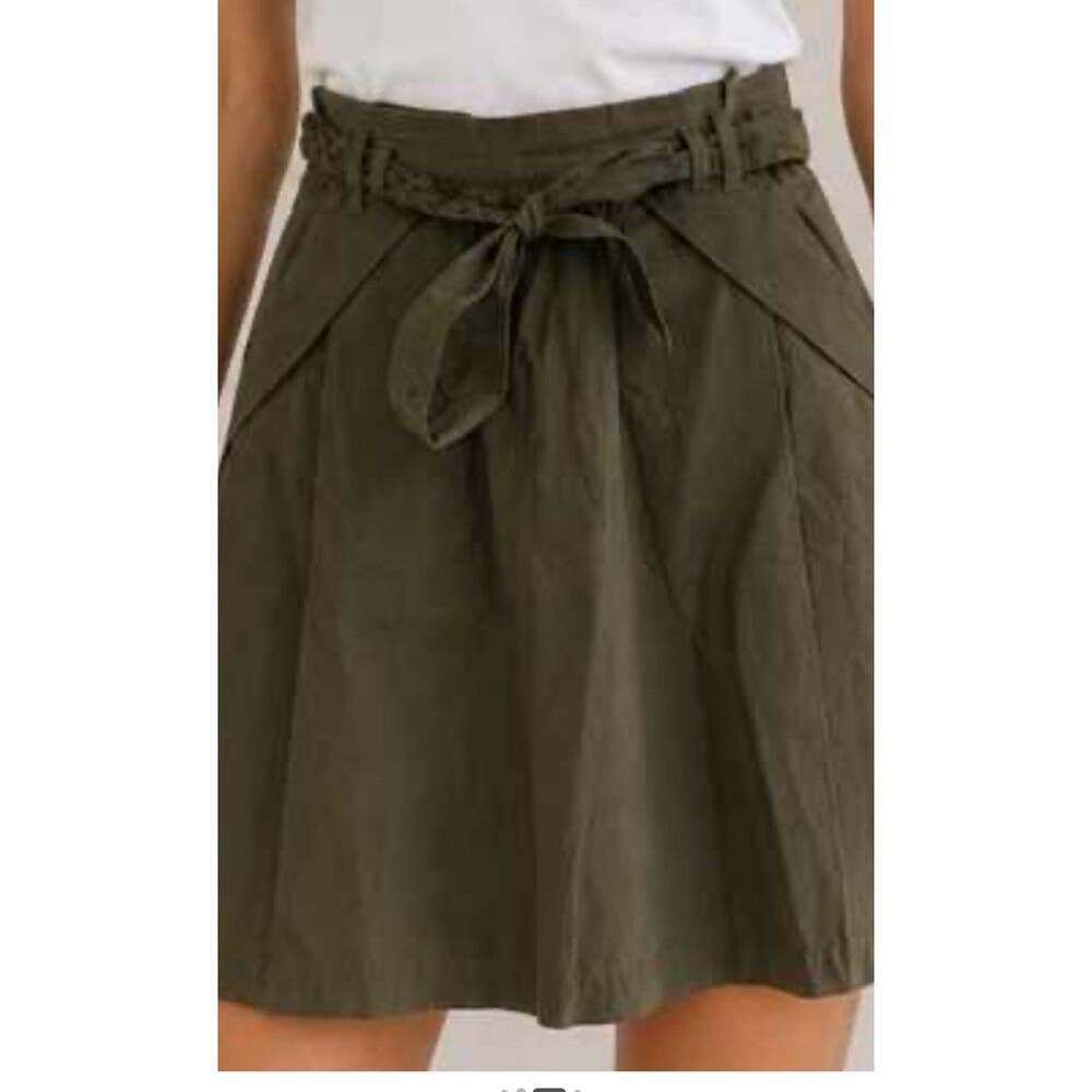Anthropologie Odille Skirt Womens Olive Belt Cotton Knee Length Size 10